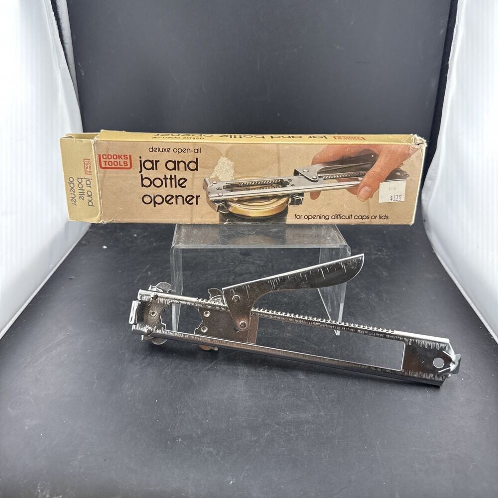 Vintage Cooks Tools Gilhoolie Jar Bottle Opener Deluxe Open-All In Box NOS